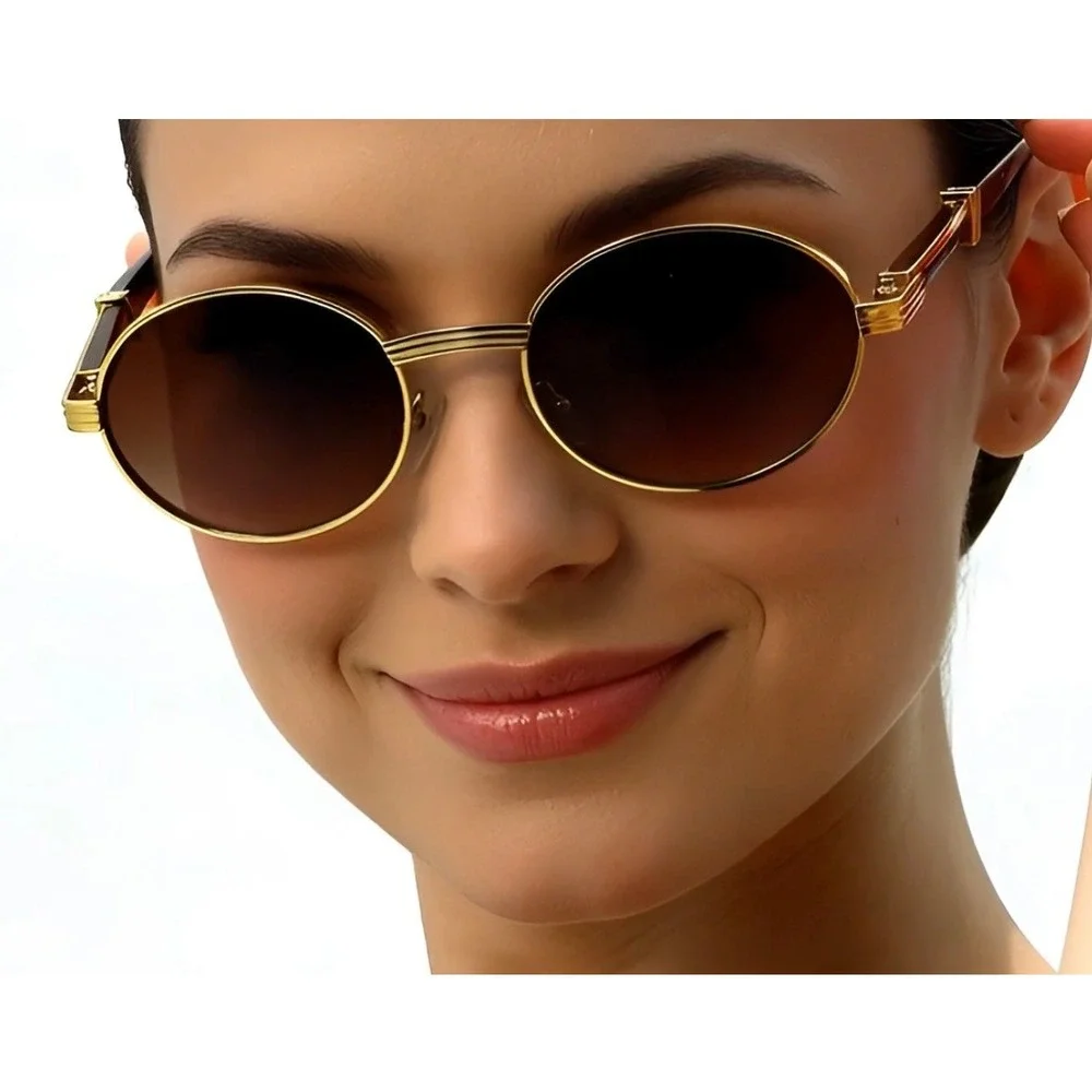 Gold Round Sunglasses For Women Brown Gradient Lenses Luxury Fashion Shades 2026